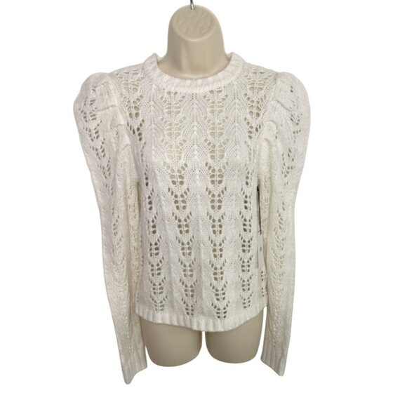 NEW LPA Eva Puff Sleeve White Sweater Open Knitted NWT - Size M - Picture 2 of 8